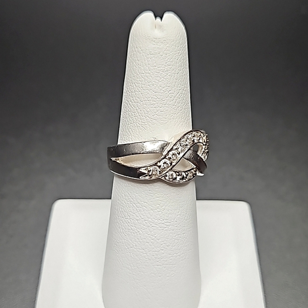 Sterling Silver Zircon Ring Y2K Marked IBB CN Weave Design Size 7 - Picture 4 of 6